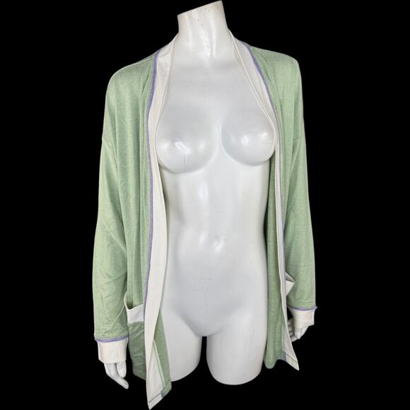 Cuddl Duds Women's Open Front Cardigan Sweater Green Medium Long Sleeve Pockets - Picture 1 of 14
